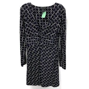 INC Navy & White Circles Print Long Sleeve Dress